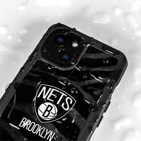 NBA Brooklyn Nets Black Animal Print iPhone 15 Plus Waterproof Case